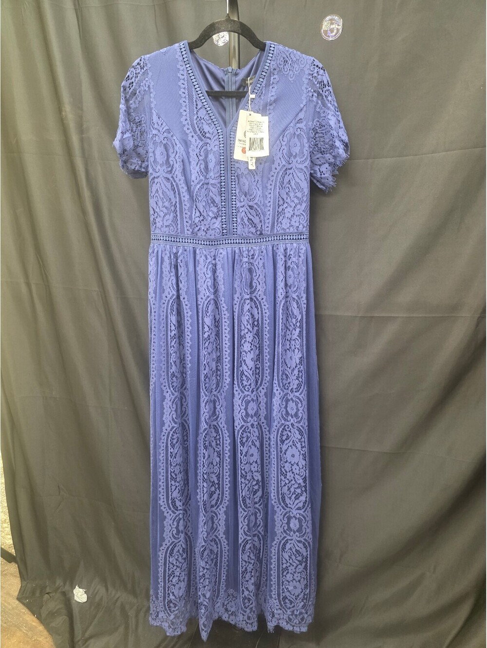 MEROKEETY WOMEN’S FLORAL LACE V‑NECK MAXI DRESS NAVY SIZE LARGE